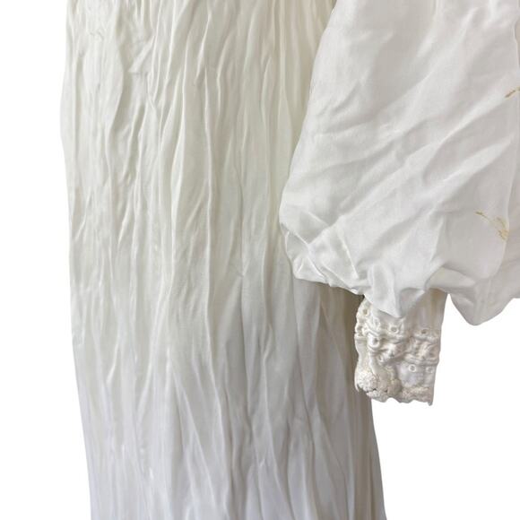 Vintage Prairie Cottagecore Victorian Bishio Sleeve Embroidered Ivory Dress XS - Picture 9 of 14